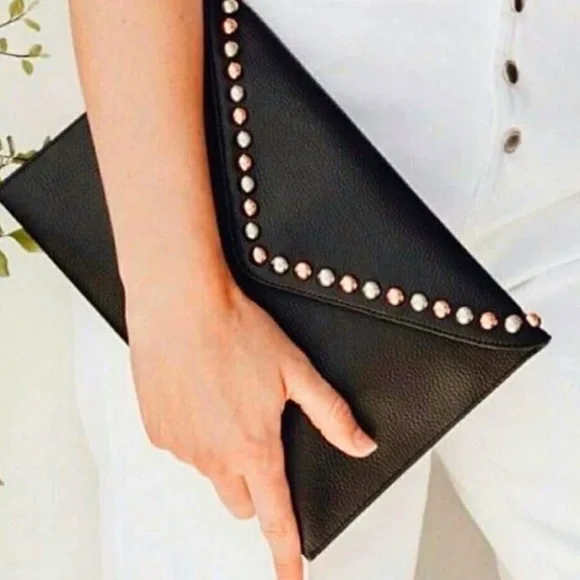 B-Low the Belt Nwt Black Rose Gold Stud Clutch - Picture 7 of 7